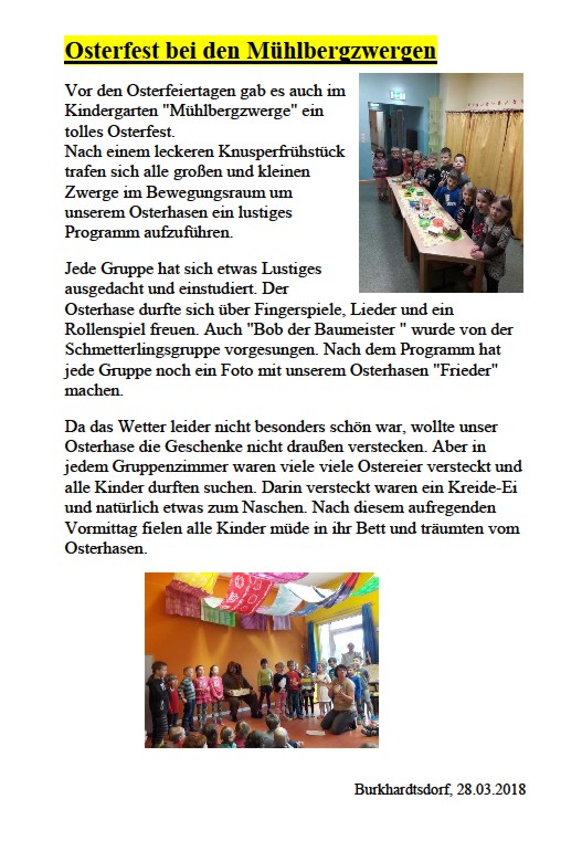 Kita Mühlbergzwerge, Osterfest 2018